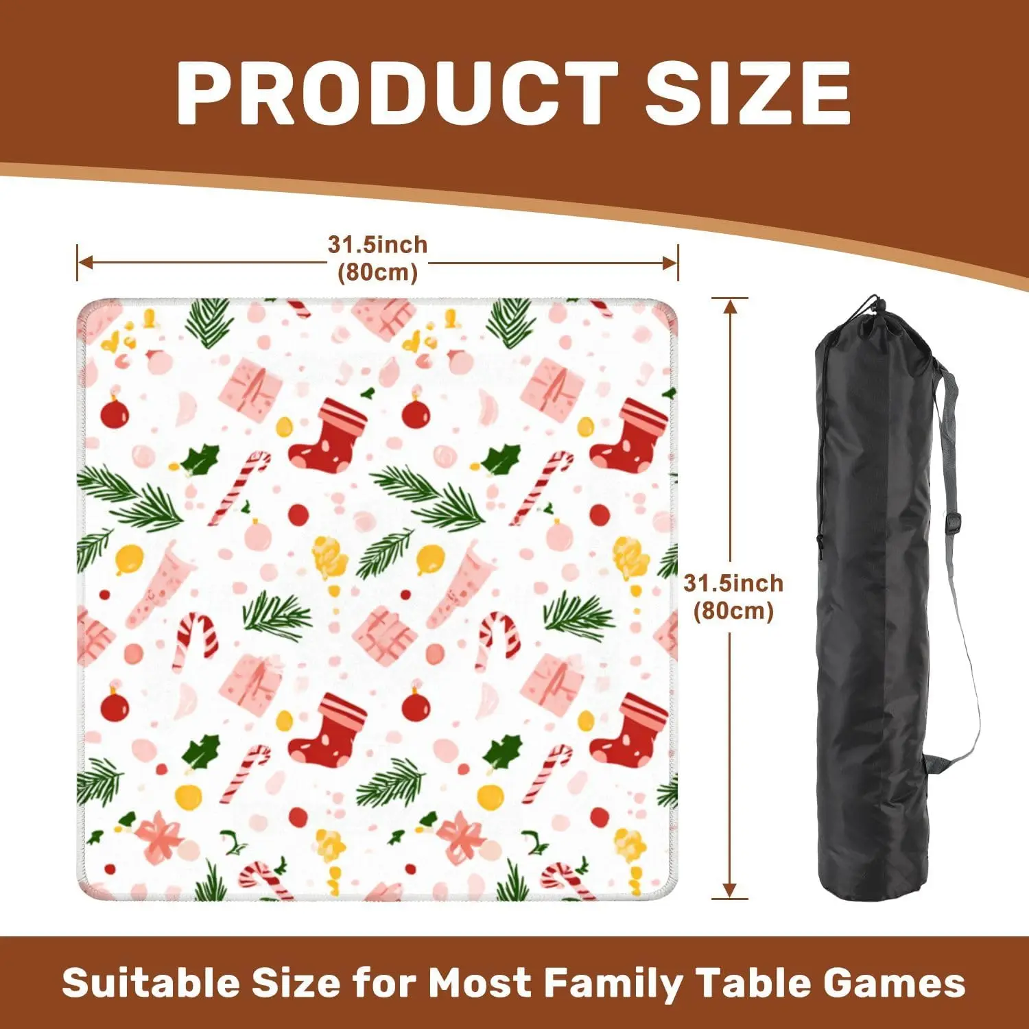 Mahjong Mat 31.5x31.5 Whimsical Christmas Stockings Candies Ornaments Non Slip Noise Reduction Table Cover For Poker Tile Games