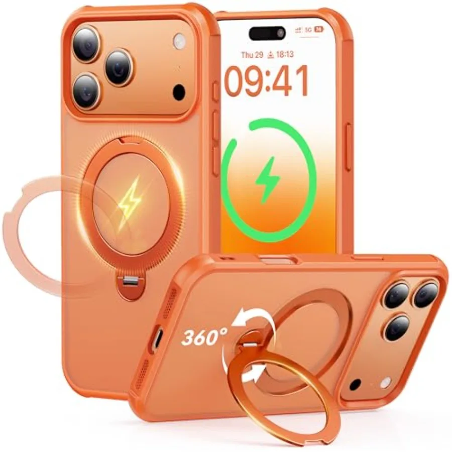 

Чехол Pro-Version с магнитной подставкой на 360 градусов для iPhone 17 Pro Max, совместимый с MagSafe, военная защита от падения, матовый Transl