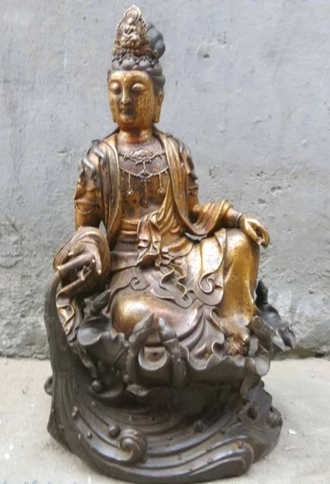 32cm China Tibet bronze gild Buddhism Guanyin Kwan-yin buddha Sculpture Statue