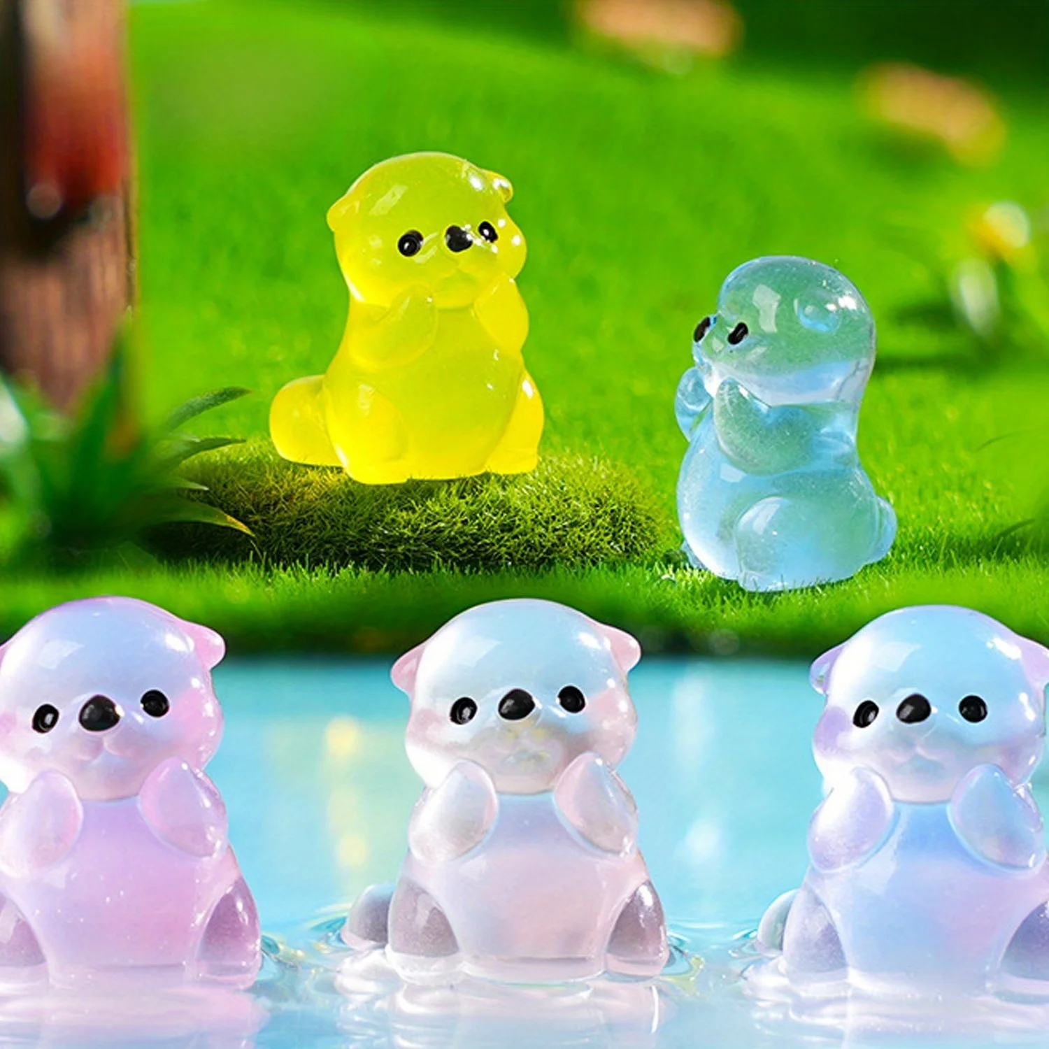 6/12/24 Glow-in-the-Dark Miniature Resin Sea Otter Figurines - Glowing Miniature Sea Otter Ornaments, Fun Designs for Sea Otter