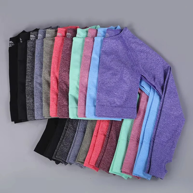 Long Sleeve Gym Crop Top Sports Yoga Top Women Seamless T-Shirts Fitness Crop Top Sport Active Wear Workout Athletic Shirts