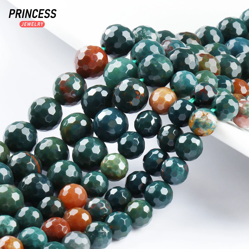 A+ Natural Indian Bloodstone Heliotrope Faceted Loose Beads for Jewelry Making Bracelet Necklace DIY Accessories 4 6 8 10m