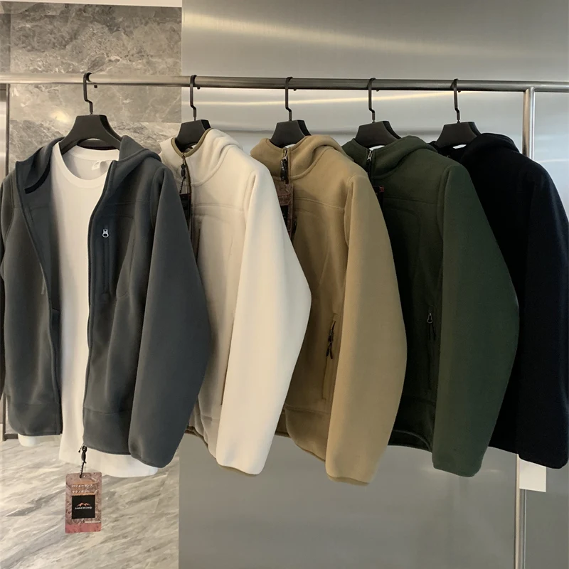 

Двусторонняя флисовая мужская теплая толстовка с капюшоном на молнии, осенне-зимняя повседневная утепленная куртка с длинными рукавами