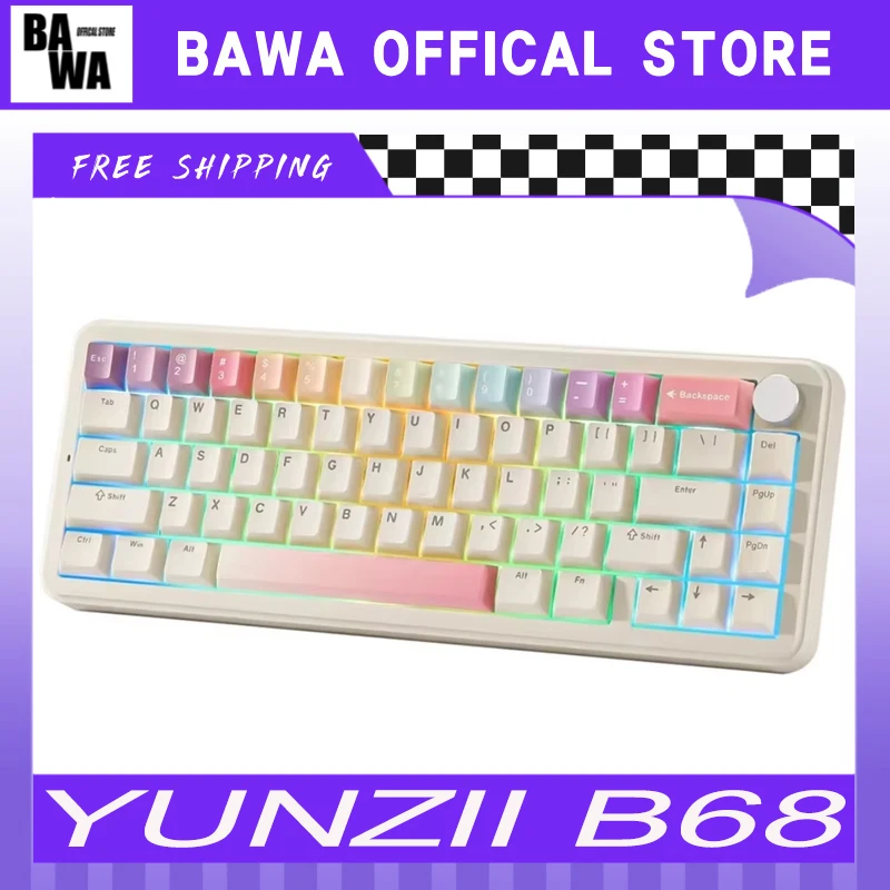 YUNZII B68 Wireless Keyboard Tri-Mode Hot Swappable Cute Gasket Mounted Creamy Gaming Mechanical Keyboard Customized for Win/Mac