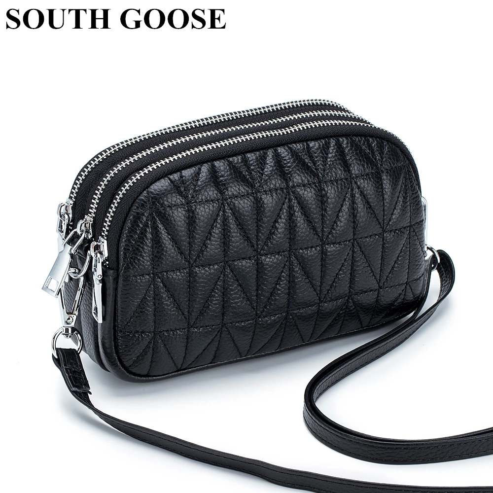 Stylish Genuine Leather Women Shoulder Bags Luxury Handbags Ladies Versatile Phone Bag Female Three-layer Zipper Messenger Bags