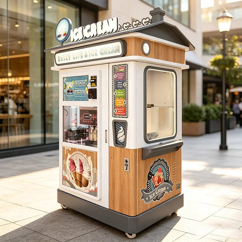 Ice Cream Robot Vending Machine 27 Inch Advertising Touch Screen QR Card Payment For Tourist Attraction