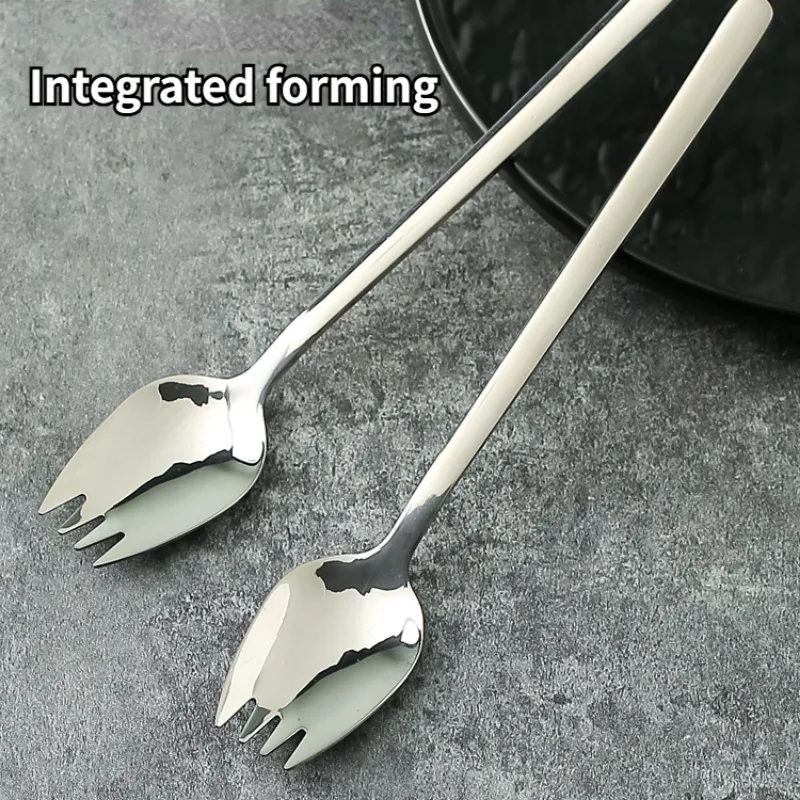 Stainless Steel Fruit Fork Spoon Long Handle Ice Cream Salad Dessert Tableware Convenient Western Multi-Function Silver Spork