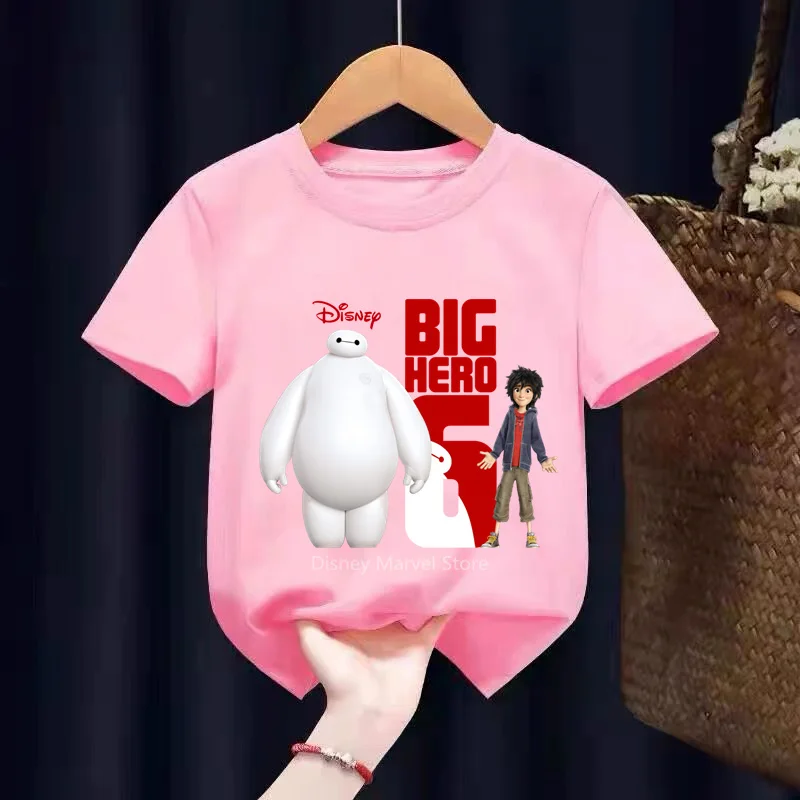 2024 Summer Disney Big Hero 6 T Shirt Kids Boys Girls Short Sleeve Tee Shirt Kids Clothes T-shirts Children Baymax