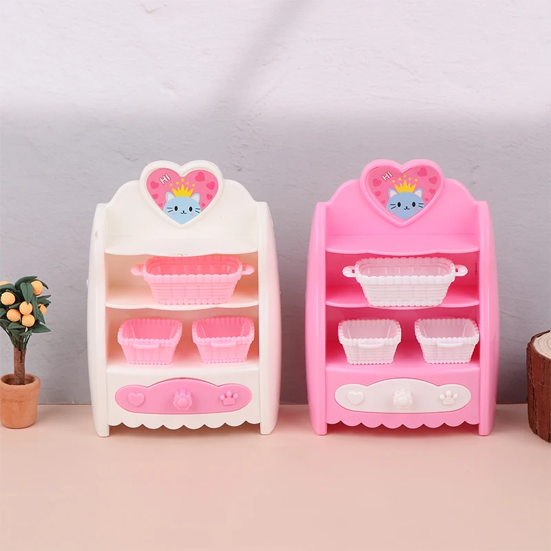 1:6 Dollhouse Miniature Kitchen Storage Cabinet W/Basket Cupboard Model Home Decor Toy Doll House Accessories