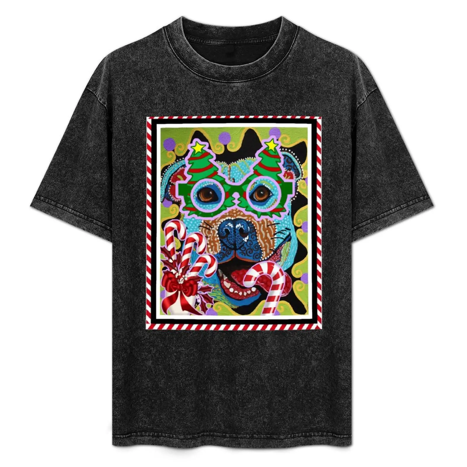 

Candy Cane Christmas Pit Bull by Krelly Designs T-Shirt Soft Anti-Shrink Cotton Tee