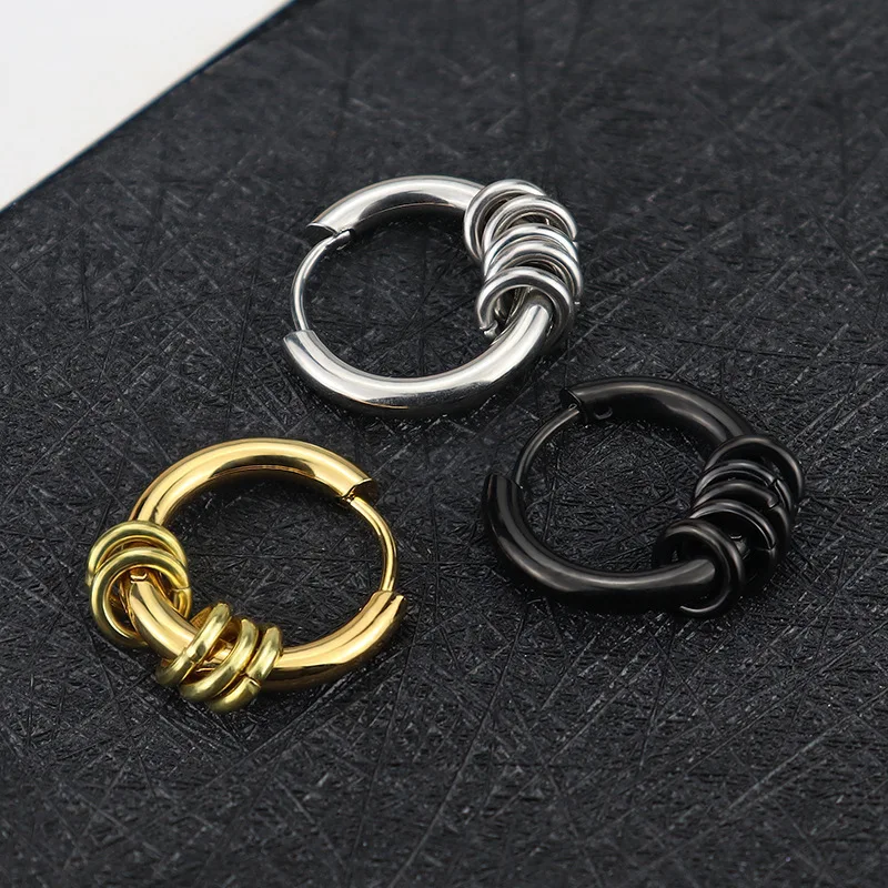 Vergoldete Schwarze Kleine Creolen aus Edelstahl Personalisierter Titanstahl-Schmuck Einfaches Modisches Accessoire – Detail 3