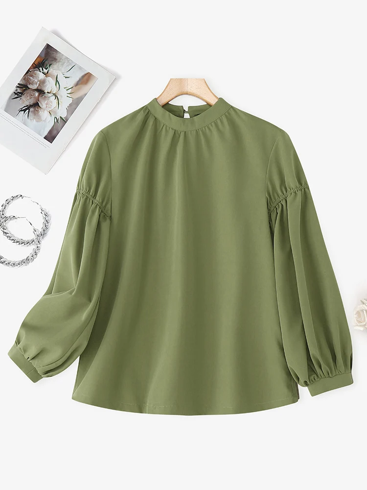 

ZANZEA 2022, элегантные блузки, женские осенние офисные женские рубашки с длинными рукавами-фонариками, модные топы-туники, однотонные повседневные стильные блузки