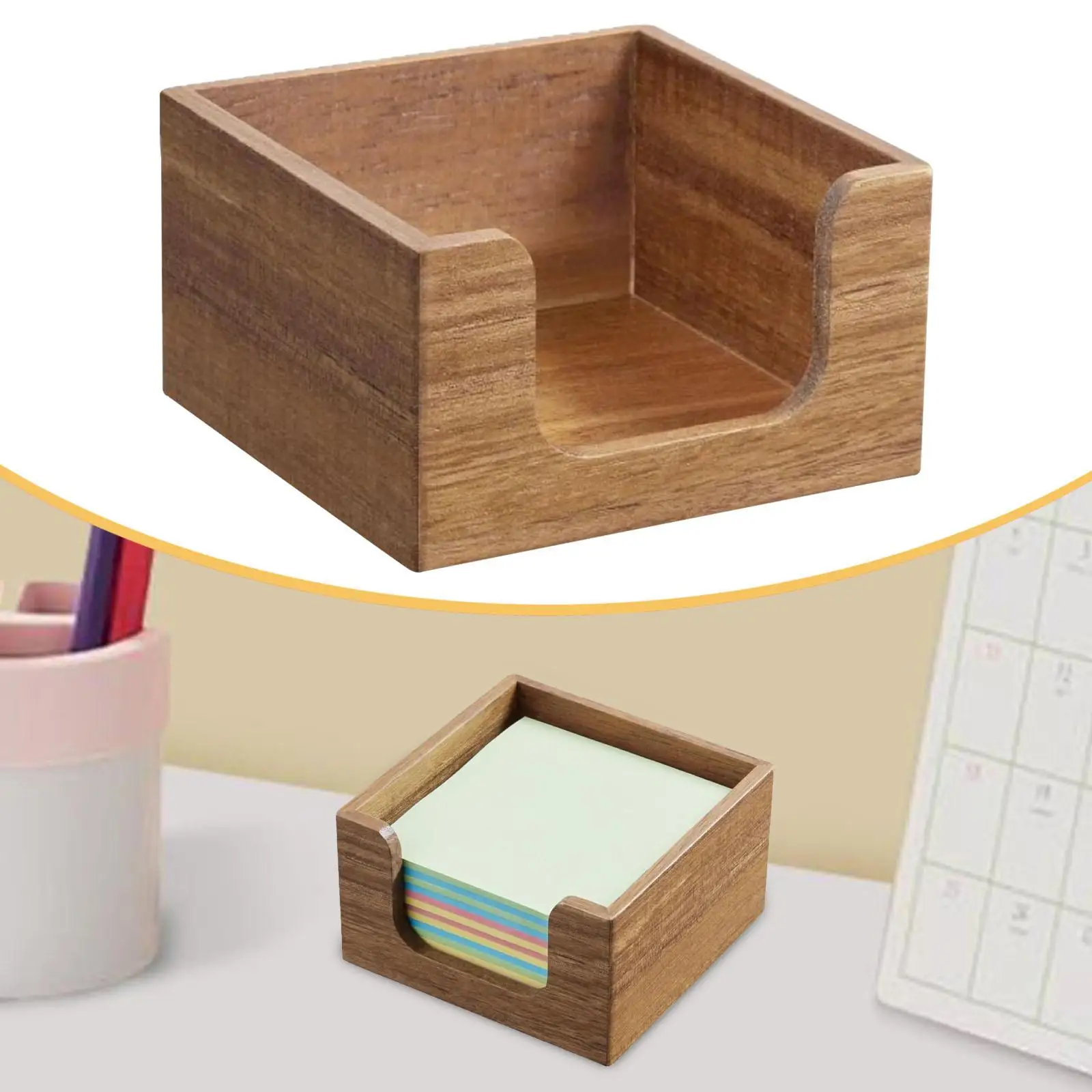 Sticky Note Holder, Self Sticky Notepad Holder, Business Card Box, Rustic Desktop Solid Wood Post It Note Dispenser