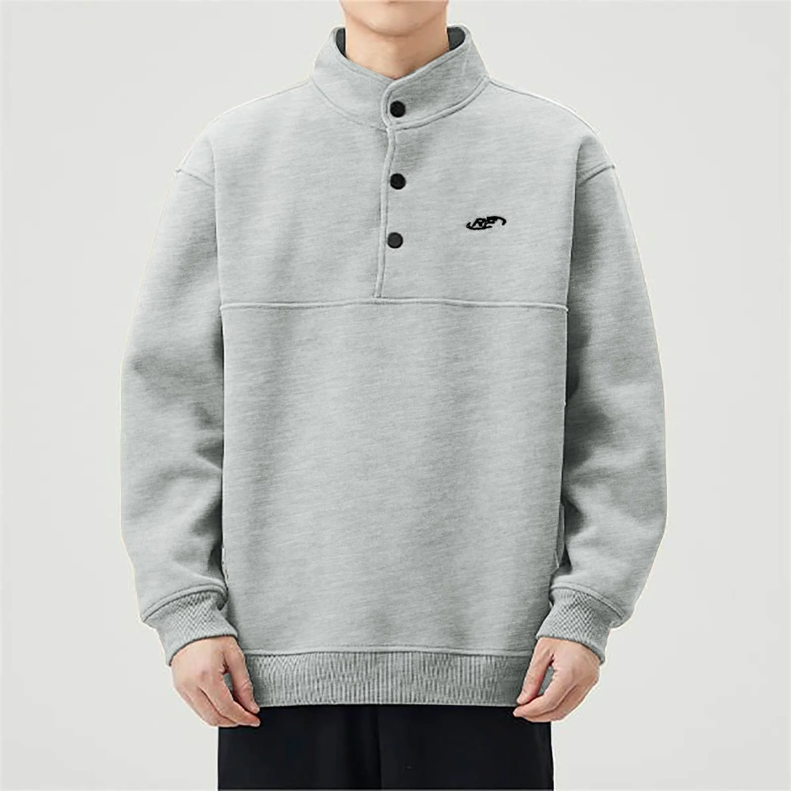 Male Fall/winter Half Open Pullover Sweatshirt With Stand Up Collar Monochrome Long Warm Workout Clothes Men Fall Mens Sweater