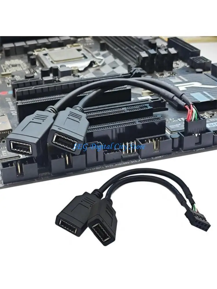 

U75B USB2.0 9Pin to 2xPort TYPE E Cable 9PIN Female to 2 Type E Adapter 9PIN to TYPE E A Cable with Front Type C Port