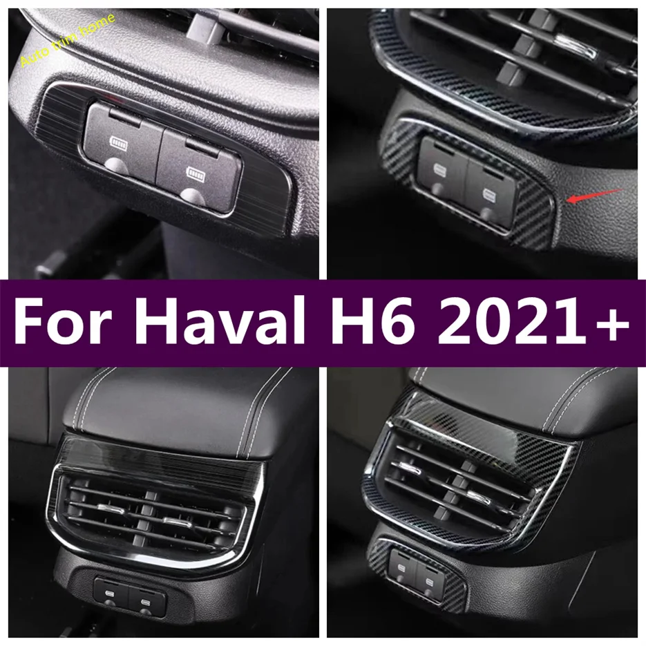 

Car Rear Seat Console Air Conditioner Outlet Cigarette Lighter Panel Cover Trim USB Frame Sticker Fit For Haval H6 2021 - 2024