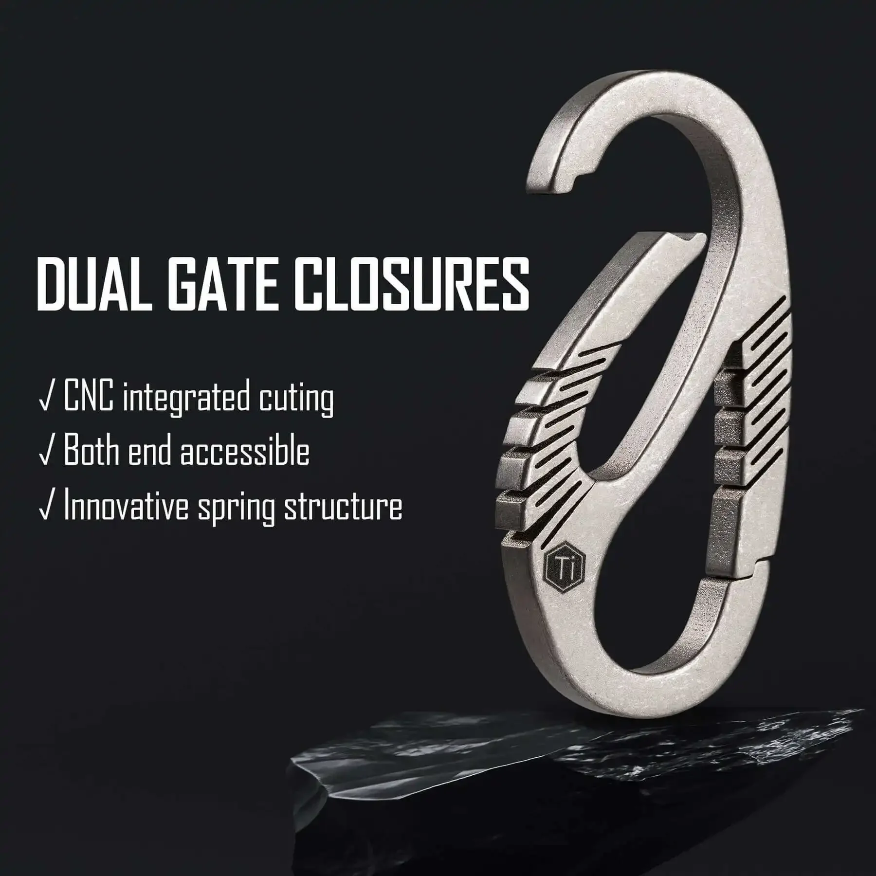 KeyUnity KM09 Titanium Carabiner Keychain Clip, Dual-Gate Quick Release EDC Key Ring Holder Organizer for Men and Women