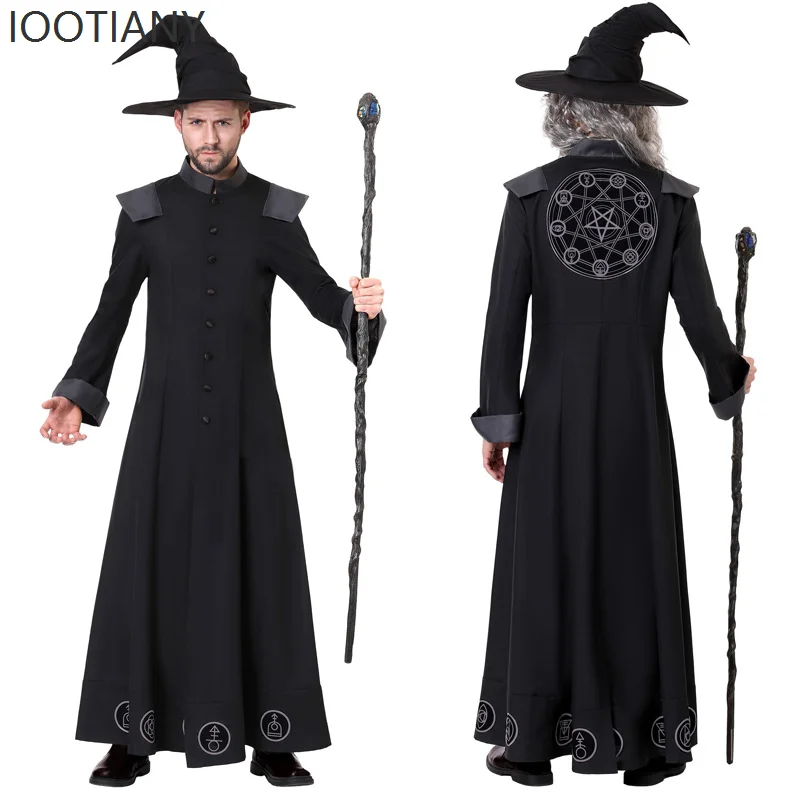 

Adult Men's Wizard Magician Costume Halloween Carnival Party Cosplay Wizard Robe Death Cape Performance Costume Masquerade 2025