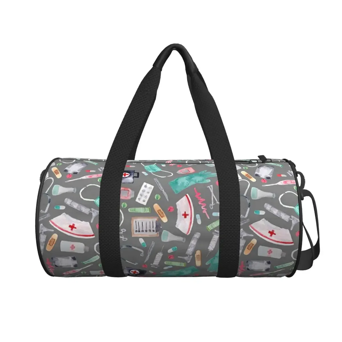 

Медицинский узор Доктор Медсестра Акварель Серая текстура Большая спортивная сумка Многофункциональная дорожная сумка Duffle Сумка для фитнеса