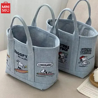 Snoopy Cute Kawaii Embroidered Canvas Mom Bag Lunch Office Bag Girls Student Outing Large Capacity Cartoon Print Handbag
