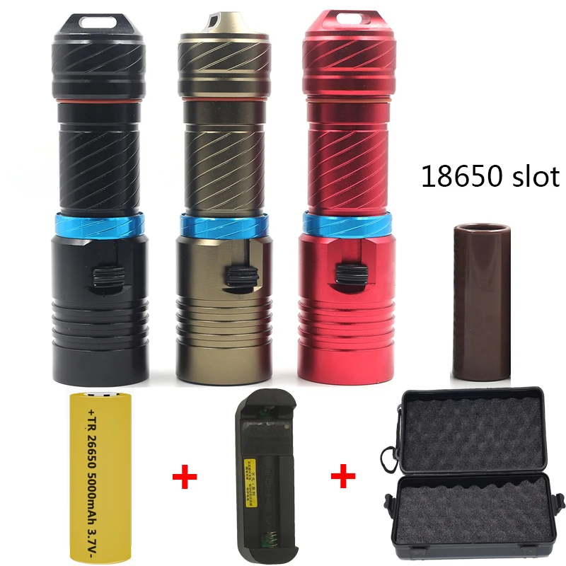 IPX8 Lanterna D68 Diving Flashlight 5000LM XM-L2 U3 Dive Torch Lamp Light Stepless Dimming Waterproof Underwater 80 Meter 10W