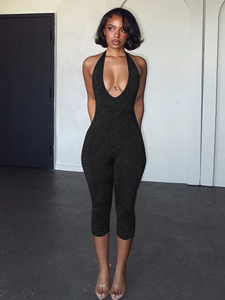 

Женская одежда, комбинезон с открытой спиной и лямкой на шее, уличная одежда, весна-лето 2026, женские бандажные тонкие вечерние клубные боди, черные комбинезоны
