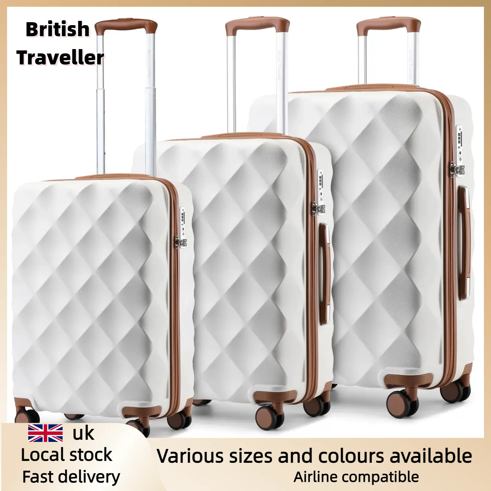 British Traveller Suitcase Large Suitcase Lightweight Hard Shell Checked in Suitcase with 4 Spinner Wheels TSA Lock 20