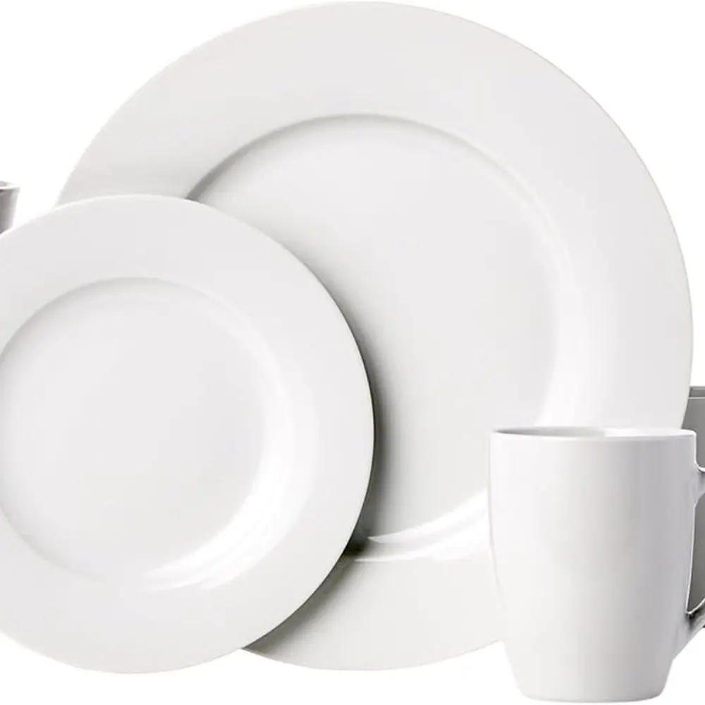 

16-Piece Porcelain Kitchen Dinnerware Set with Plates, Bowls and Mugs, Service for 4 - White