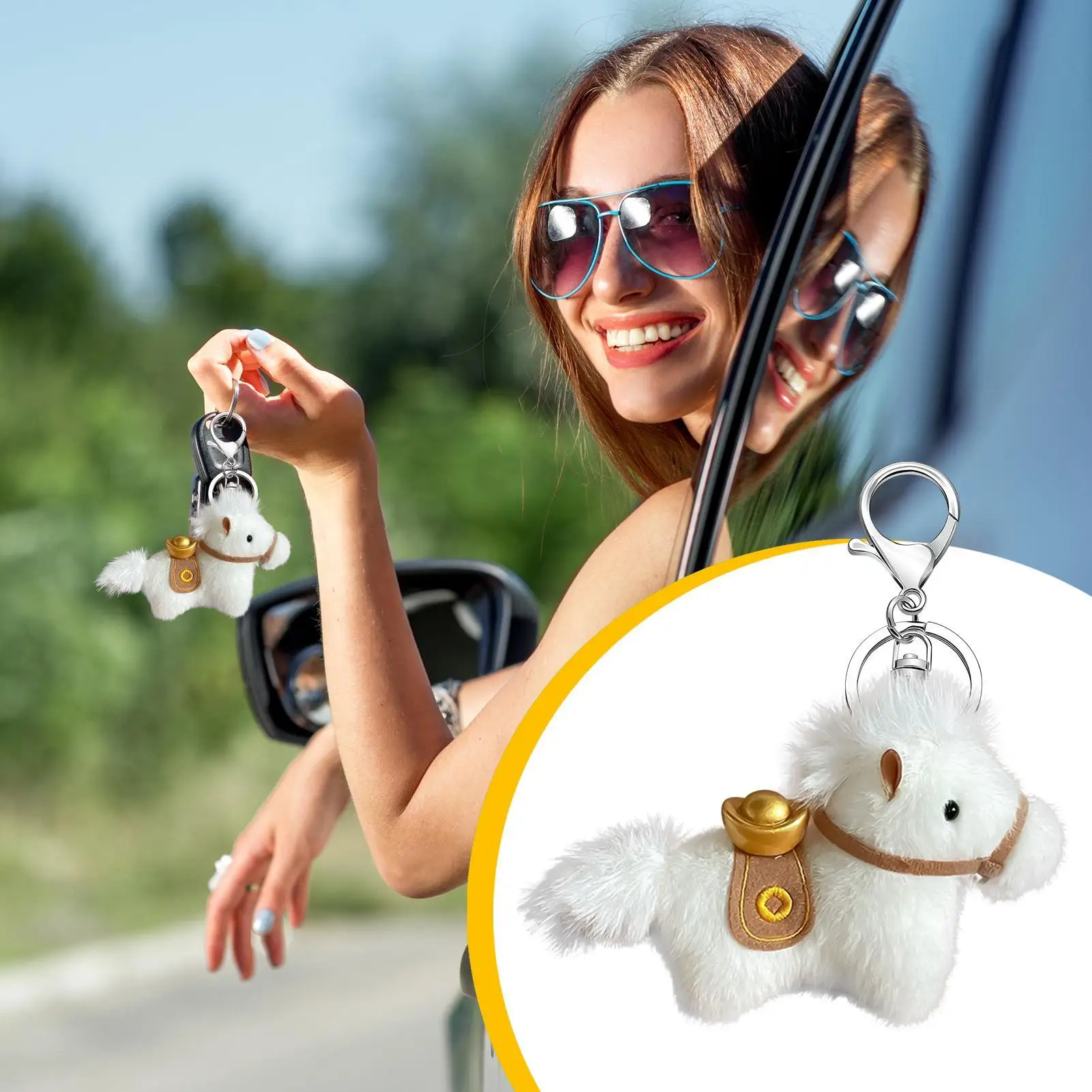 Paardentas charme 4-inch reishanger schattige dieren portemonnee sleutelhanger voor dames heren meisjes minnaar rugzak reizen thuis feestklas