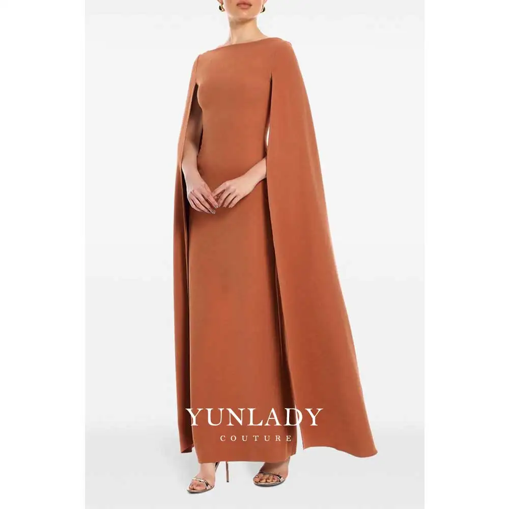 YUNLAN Elegant Khaki Party Dress Women Boat Neck Ankle Length Prom Dress 2024 Dubai Special Occasion Long Sleeve Cover Up Dress