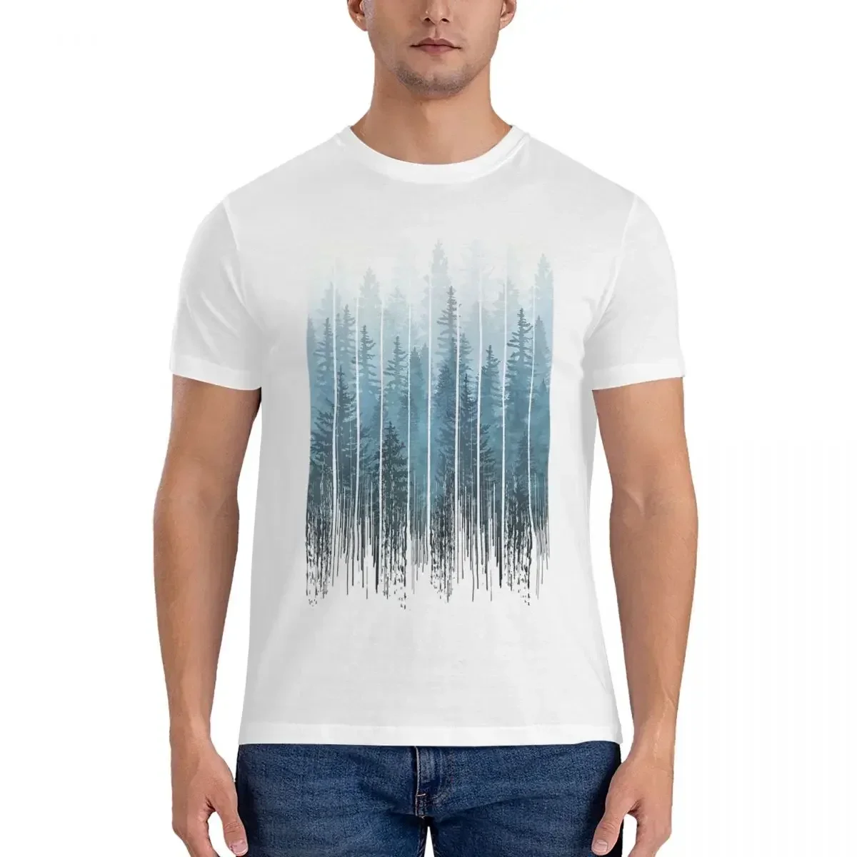 100% Cotton Grunge Dripping Turquoise Misty Forest T-shirt Men Classic Oversized T Shirt Men crew Neck Summer Shirts Tops S-6XL