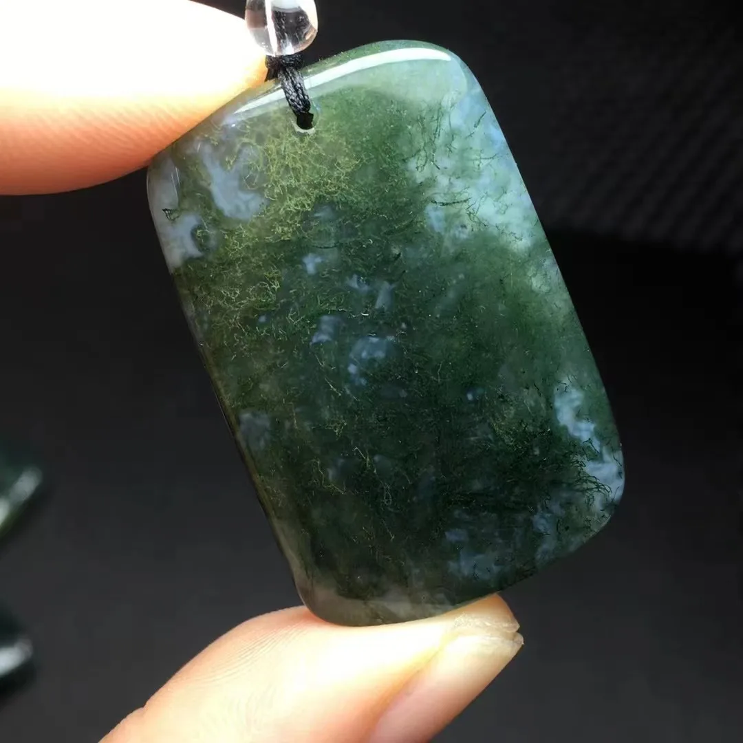 Unit One Piece Natural Moss Agate Crystal Squre Shaped Pendant With Leather Rope