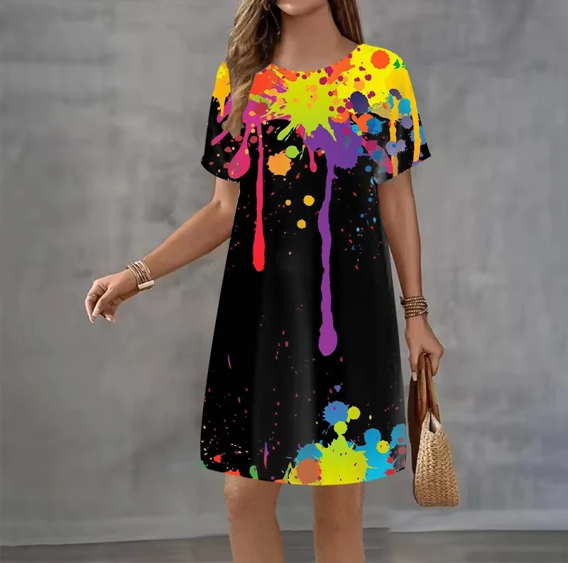 bufferfly Print Summer women's short sleeve dress