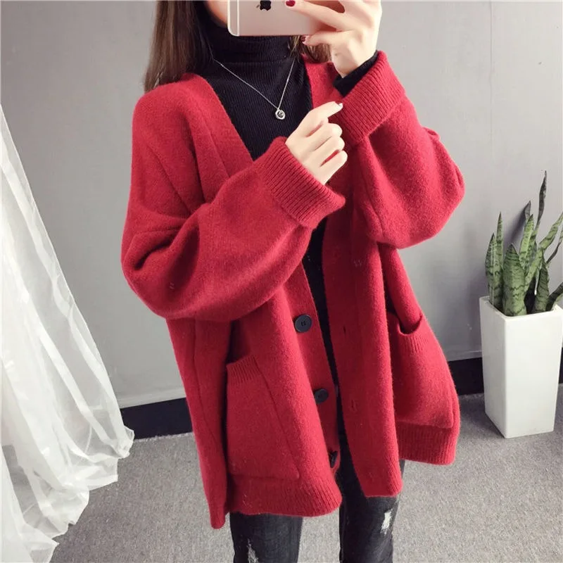 

Winter 2025 Cardigan for Women Warm Harajuku Youth Korean Fashion Attractive New in Knitwear Novelties Red Knitted Sweater Woman