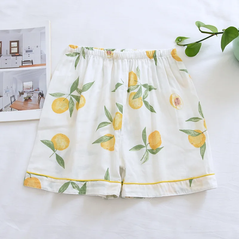 Mulheres Sleep Short Pants Algodão Gaze Pijama Shorts Verão Casa Casual Praia Bottoms Lounge Sleepwear Solto Tamanho Grande Impressão