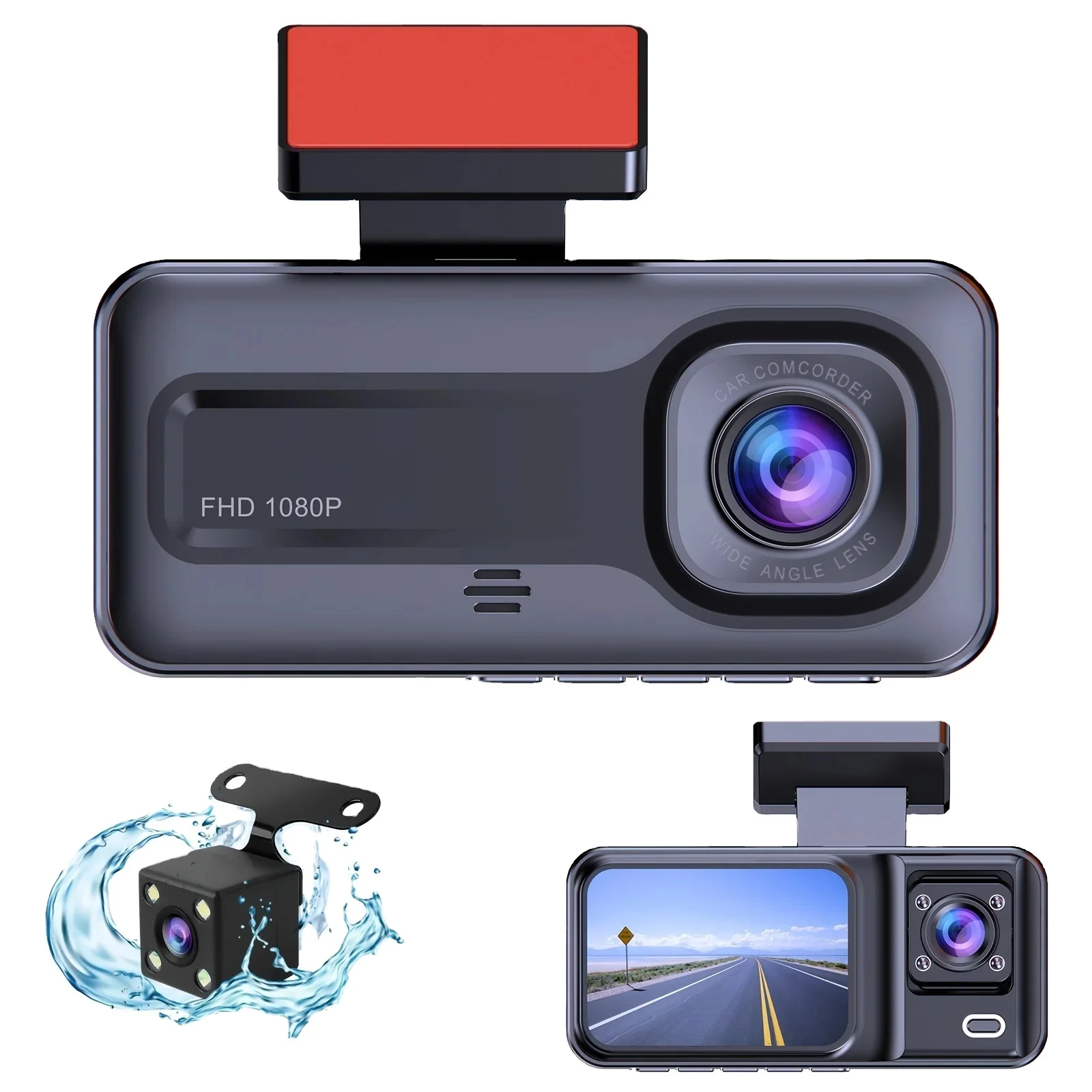 

Dash Cam Front And Rear And Inside 1080P Full HD 3 Way Dash Cam 3 Cameras Video Recorder Black Box With 3 Cameras