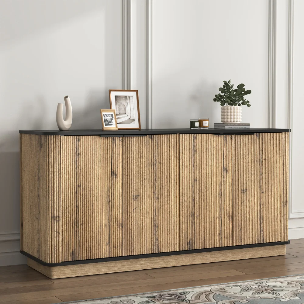 Aparador multifuncional de MDF, con espacio de almacenamiento de gran capacidad, una opción ideal para almacenamiento de TV y vajilla en hogares modernos