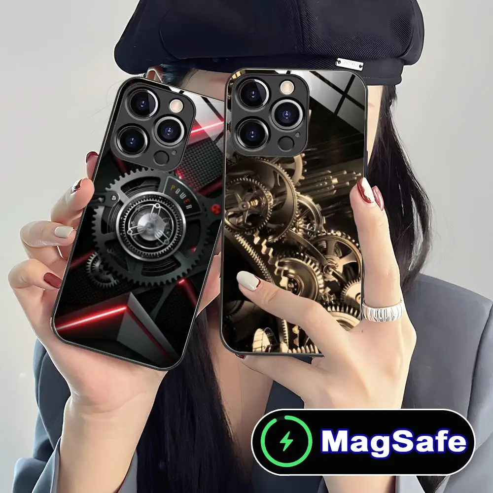 

Чехол-механизм для iPhone 17 16 15 14 13 12 11 Air Pro Max Plus Mini с MagSafe, стеклянный, цветной, люксовый чехол