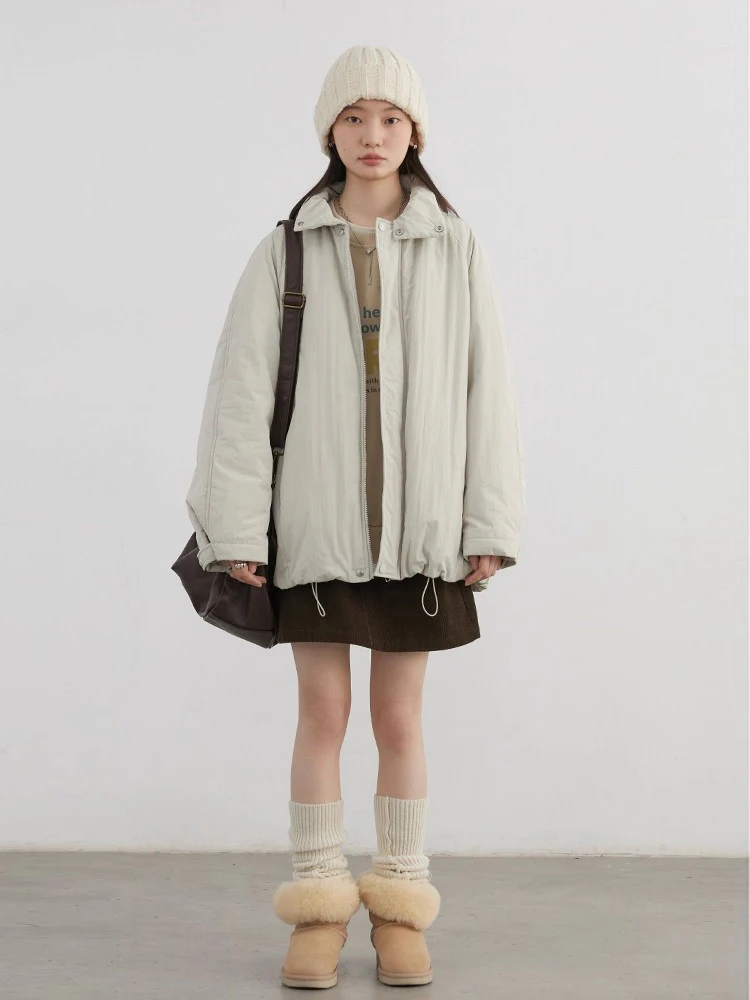 CHIC VEN Mantel Parka Pendek Wanita Pakaian Anak Perempuan Solid Kasual Longgar Jaket Berlapis Katun Wanita Olahraga Musim Gugur Musim Dingin Baru 2024