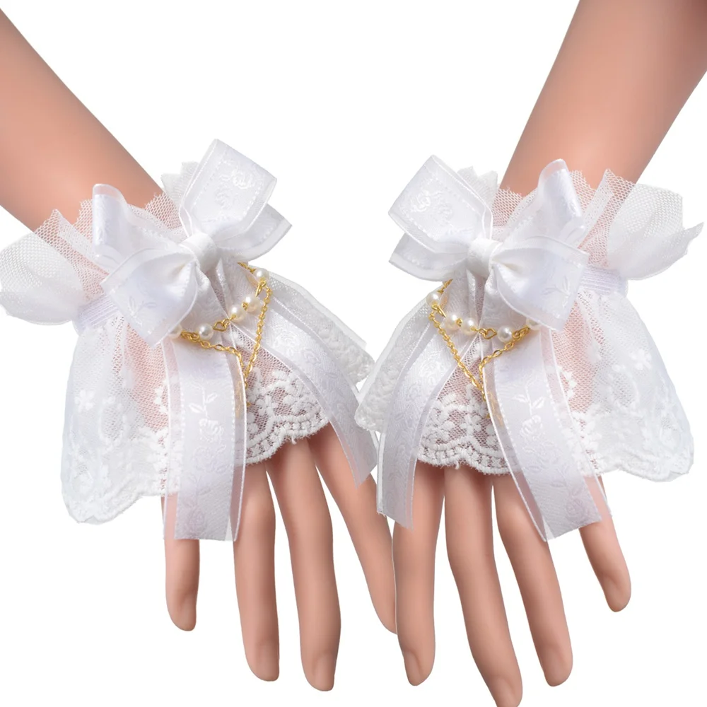 

Lolita Lace Cuffs Bracelets Japanese Sweet Bow Lace Maid Cosplay Hand Ornament Girl Party Costume Accessories