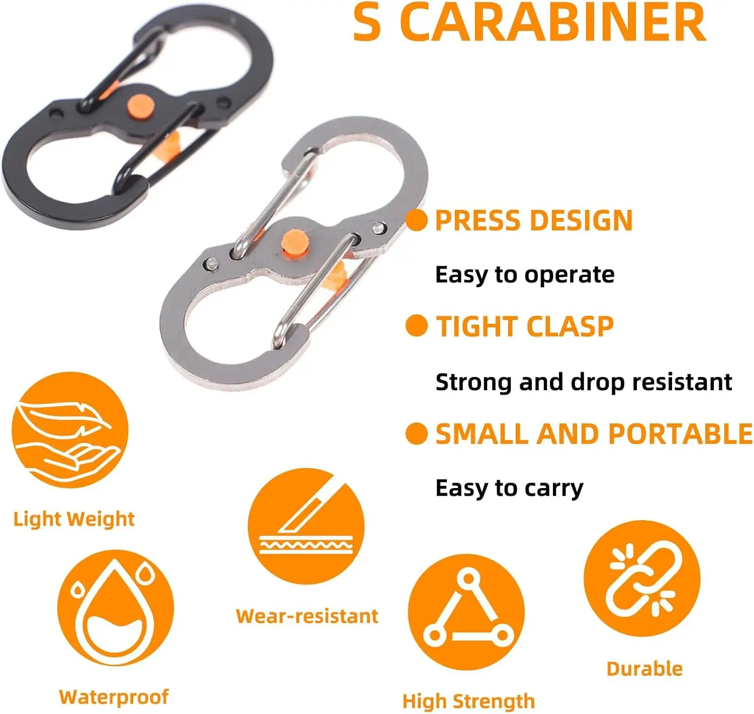 3Pcs Outdoor Camping Carabiner 8 Shaped S Buckle with Lock Mini Keychain Hook Anti-Theft Backpack Buckle Key-Lock Tool