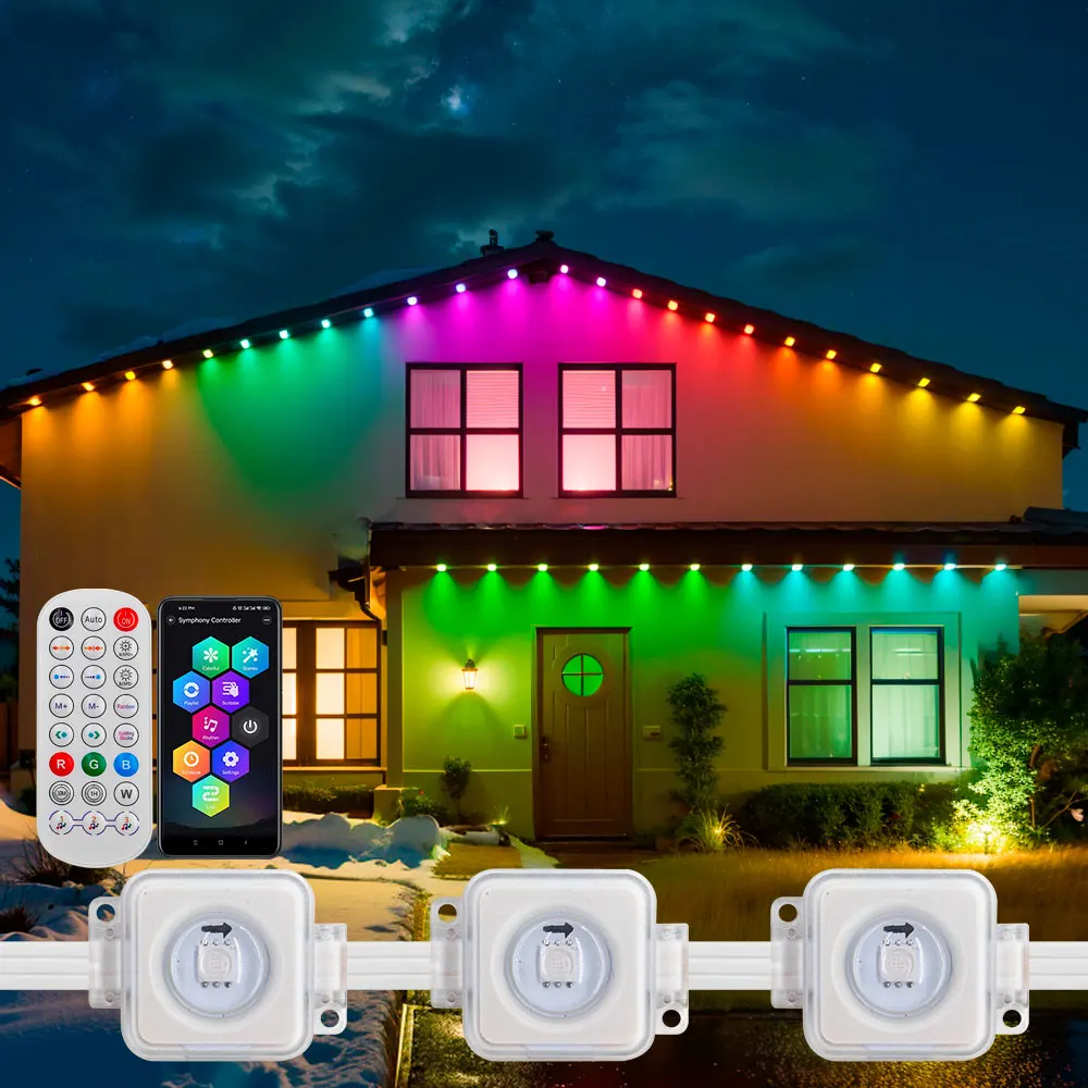 

2.4G 5054 16703IC(WS2811 WS2812B) Outdoor Eaves LED Light String Strip BEL+WIFI Controller Work With Alexa Google Home Assistant