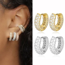 10mm Gold Plated CZ Zircon Small Hoop Earrings for Women Silver Color Round Circle Cartilage Ear Buckle Huggie Female Jewelry