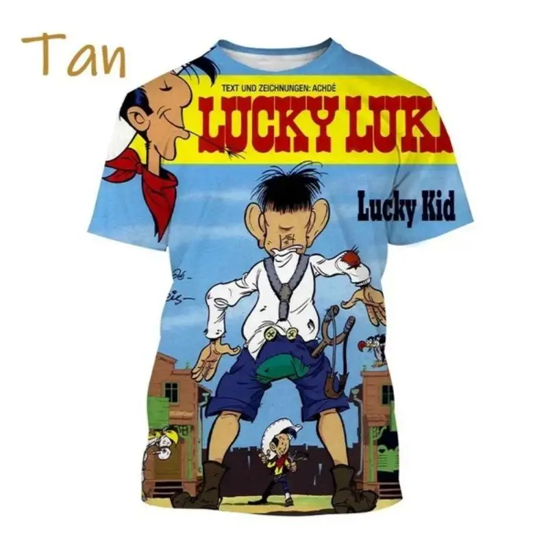 Summer Funny Lucky Luke Cartoon Animation Pattern 3D Printed Men\'s Short-sleeved T-shirt Unisex Casual Round Neck Cool T-shirt