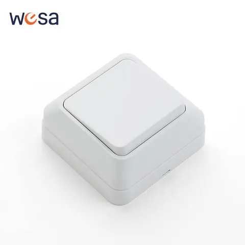 White Button Light Switch Wall Mounted 1 Gang 1 Way Flame Retardant On/Off EU Standard Spray Plastic Classic Surface Switch Way