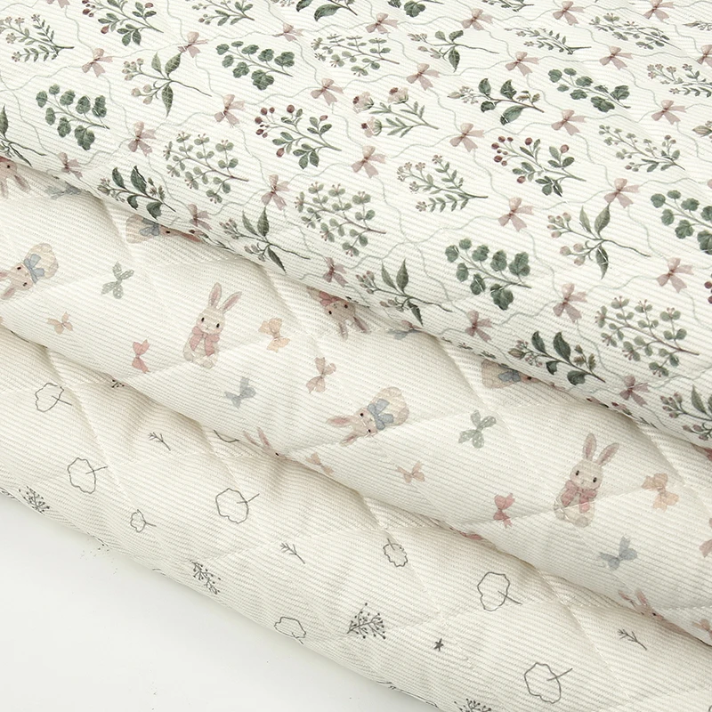 0.5m/1m/2m Corduroy Mixed with Cotton Fabric Rabbit Tree Cute Printed Cotton Fabric for Sewing Quilted, Jacket,clothing Material
