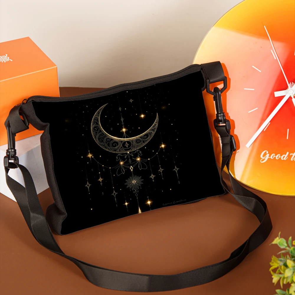 1pc Moon And Stars Print Crossbody Bag Black Celestial Pattern Shoulder Bags For Women Night Out Party Travel Fashion Accessory