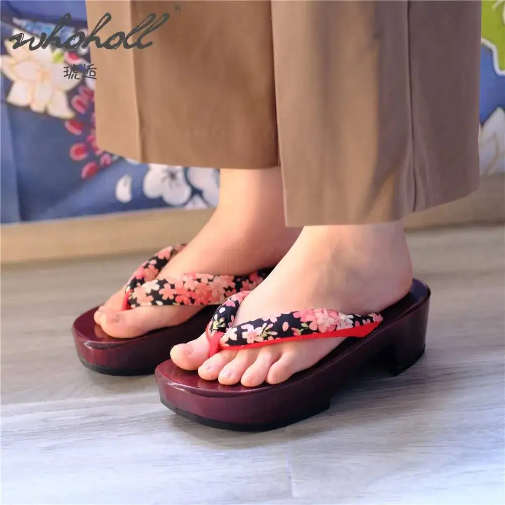 WHOHOLL خشبية جيتا صندل خشبي النساء النعال اليابانية جيتا أنيمي Coplay أحذية الوجه يتخبط النعال اليابانية جيتا قباقيب الأحذية