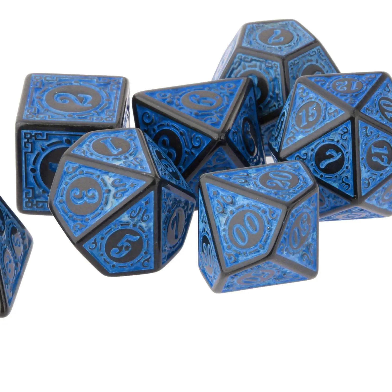 7 PCS Antique Acrylic Polyhedral Dice DND RPG Role Playing Game Toys Blue