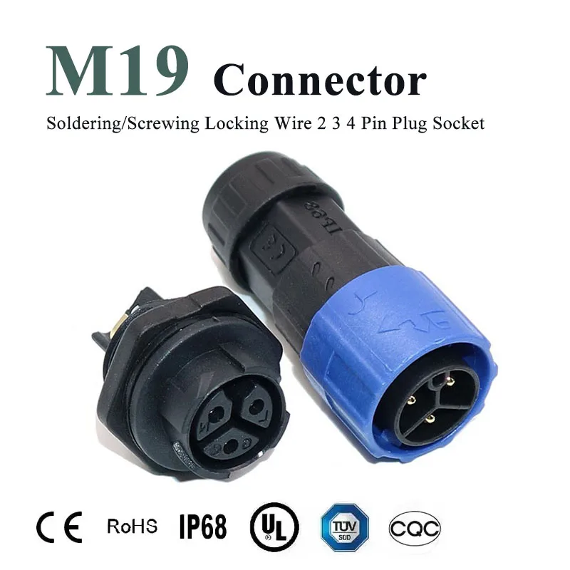 IP68 M19 Self-locking Connector Waterproof 2Pin 3Pin 4Pin Panel Plug Joint Socket Industrial Signal Transmission Connectors